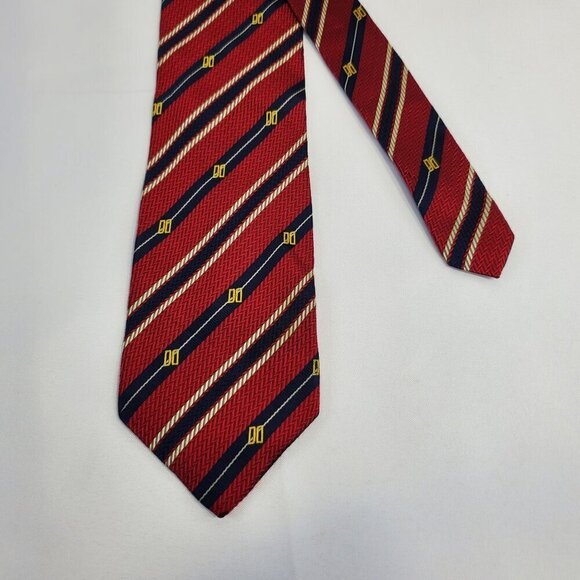 Daks London Red Striped Silk Mens Tie With Diagonal Patterns & "DO" Logo Necktie - Picture 1 of 6